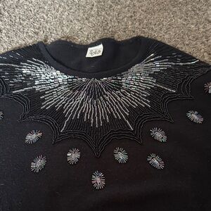 Vintage solo Black Beaded Sweater with Silver Accents gorgeous